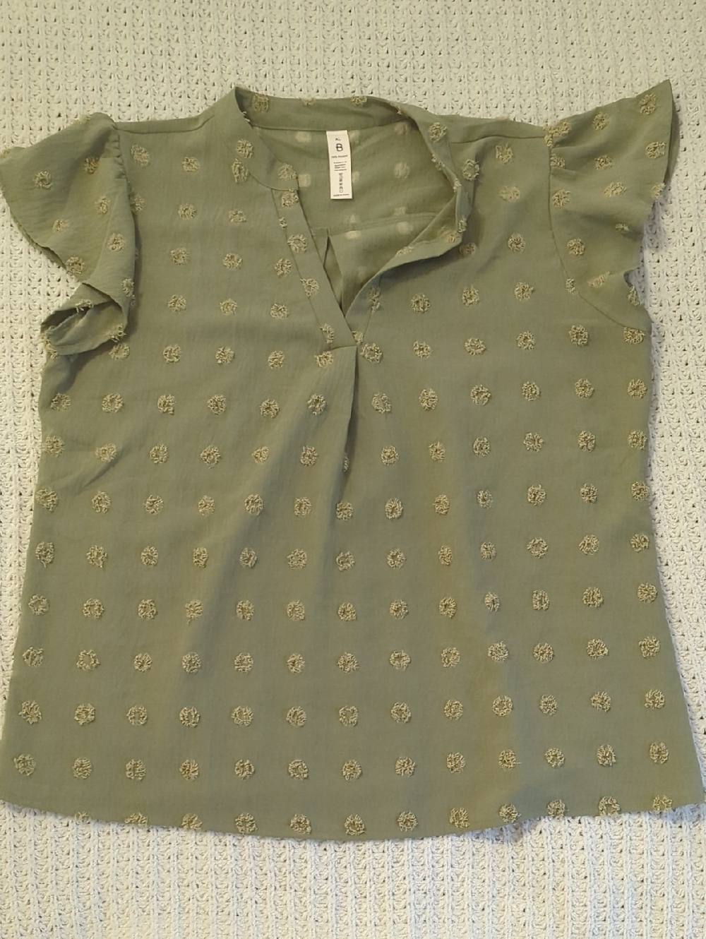 Light Olive Embroidered Flutter Sleeve Top